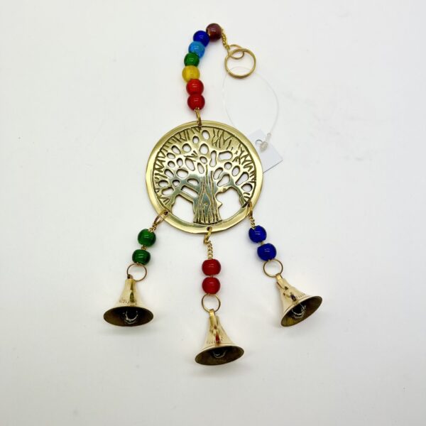 Polished Brass Tree of Life Chime w/Beads & Bells 10"L 2 1/2" Diameter