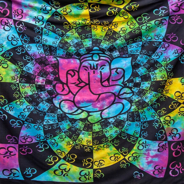 Tye Dye Ganesha/Om Tapestry 84" x 94" - Image 2