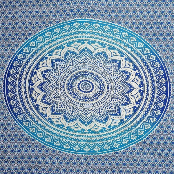 Blue Tye Dye Mandala Tapestry 88" x 106" - Image 2