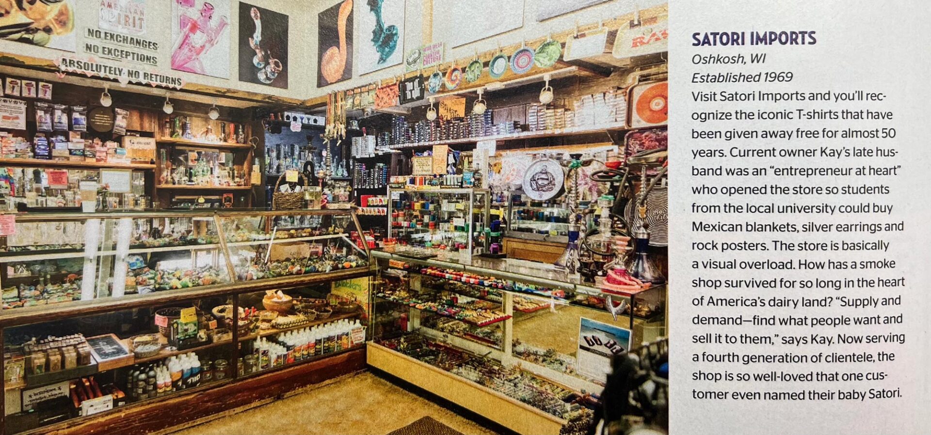 store picture of magazine story about Satori imports